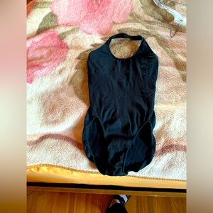 Ribbed black halter leotard